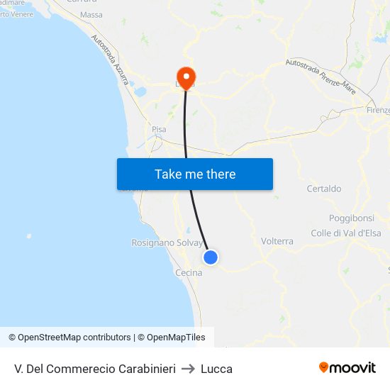 V. Del Commerecio Carabinieri to Lucca map