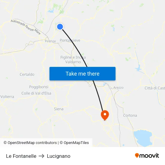 Le Fontanelle to Lucignano map