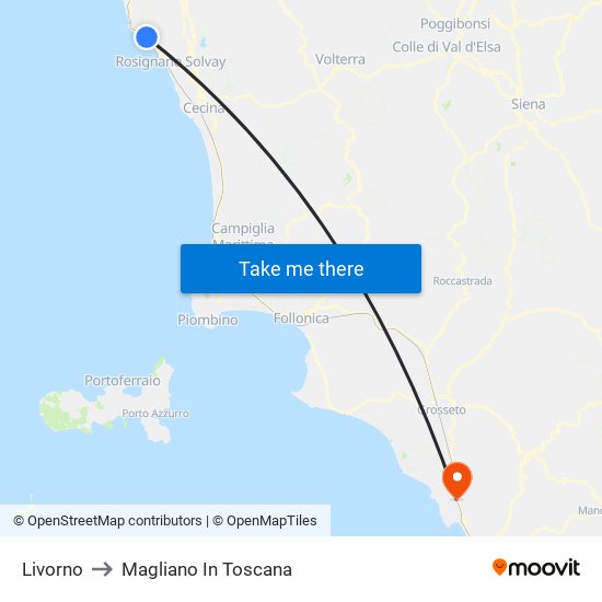 Livorno to Magliano In Toscana map