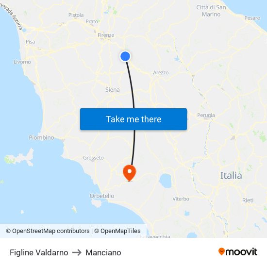 Figline Valdarno to Manciano map