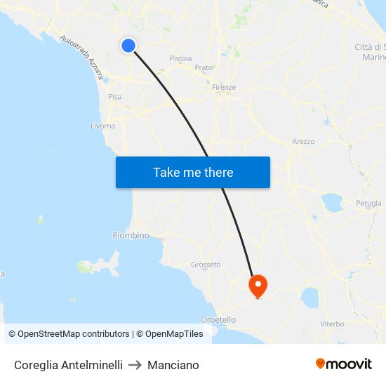 Coreglia Antelminelli to Manciano map