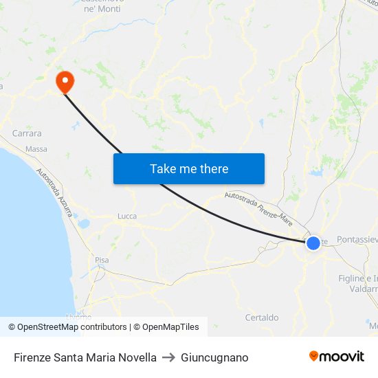 Firenze Santa Maria Novella to Giuncugnano map