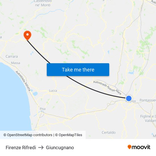Firenze Rifredi to Giuncugnano map