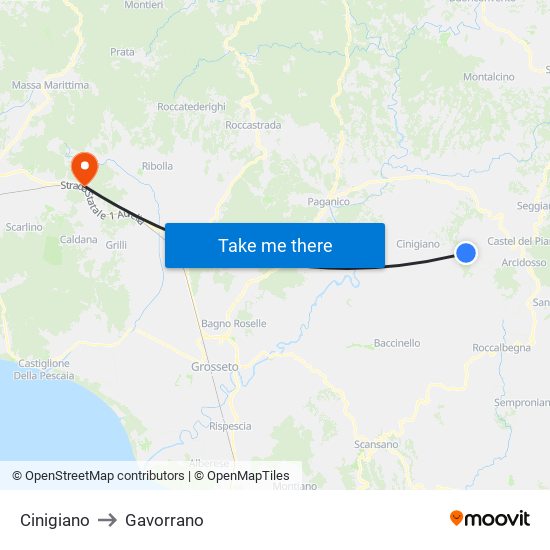 Cinigiano to Gavorrano map