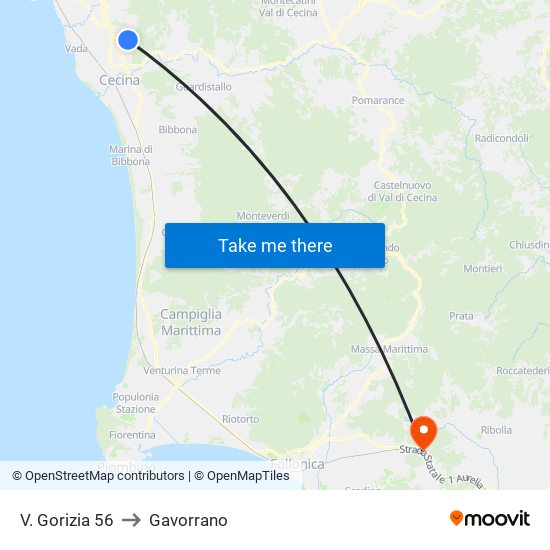 V. Gorizia 56 to Gavorrano map