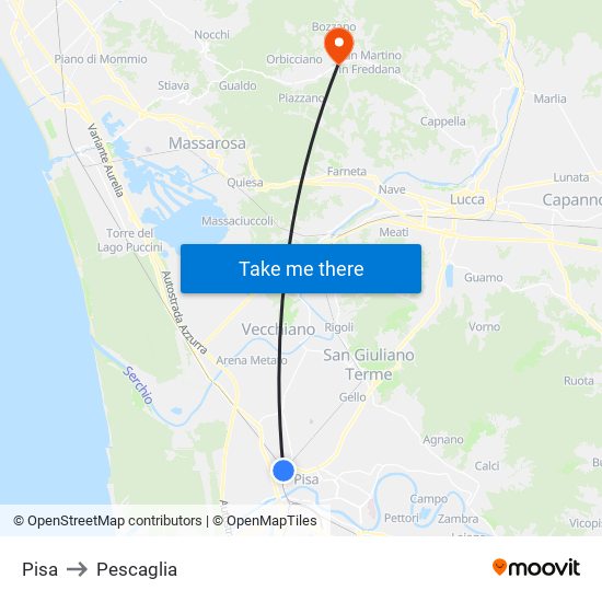 Pisa to Pescaglia map