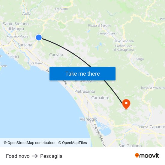 Fosdinovo to Pescaglia map