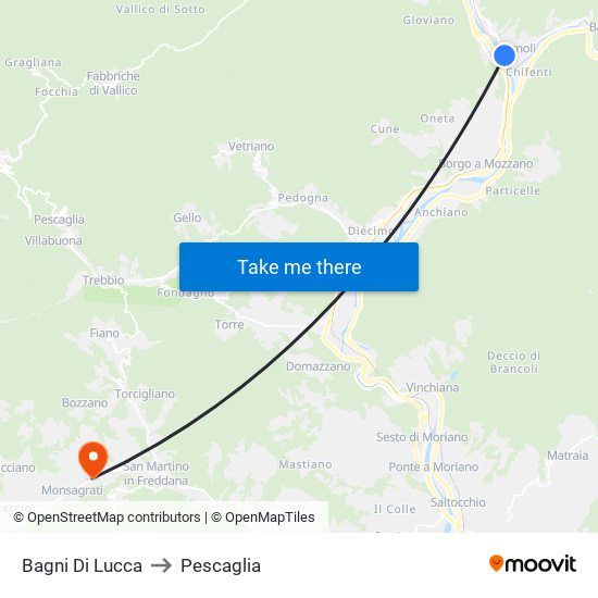 Bagni Di Lucca to Pescaglia map