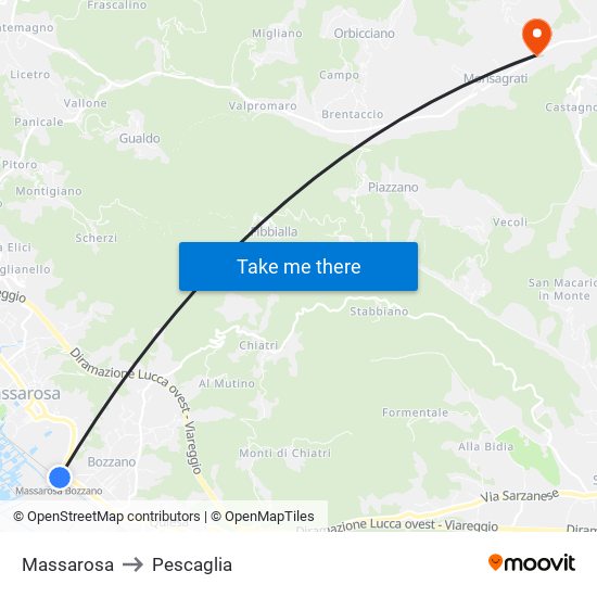 Massarosa to Pescaglia map