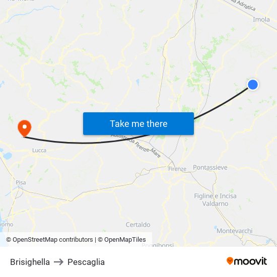 Brisighella to Pescaglia map