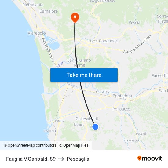 Fauglia V.Garibaldi 89 to Pescaglia map