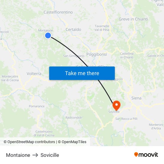 Montaione to Sovicille map