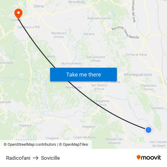 Radicofani to Sovicille map