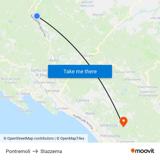 Pontremoli to Stazzema map