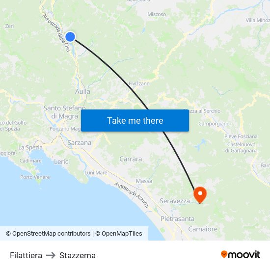 Filattiera to Stazzema map