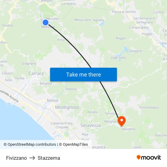 Fivizzano to Stazzema map