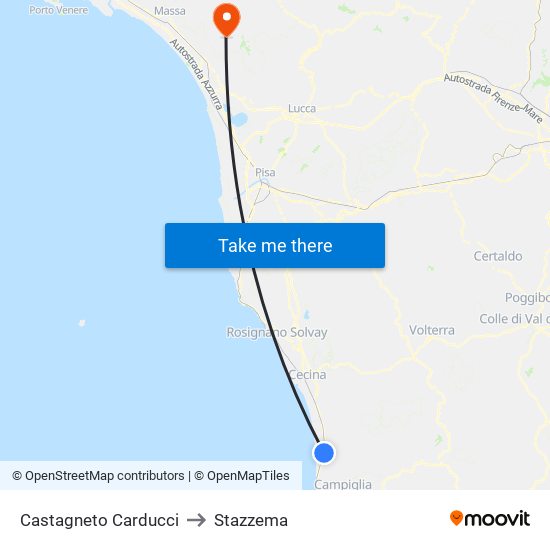 Castagneto Carducci to Stazzema map