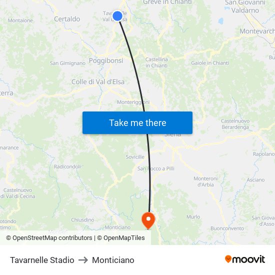 Tavarnelle Stadio to Monticiano map