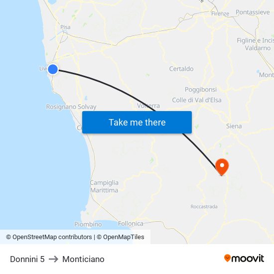 Donnini 5 to Monticiano map