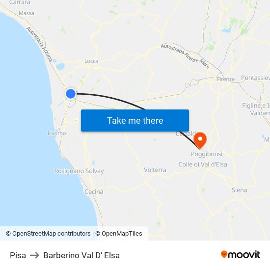 Pisa to Barberino Val D' Elsa map