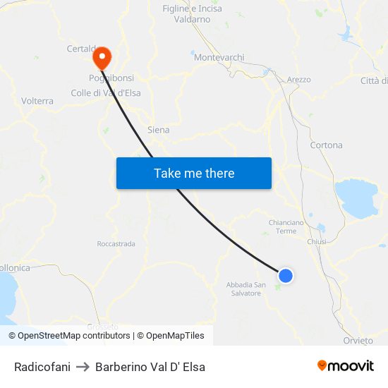 Radicofani to Barberino Val D' Elsa map