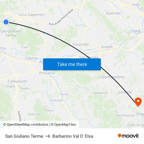 San Giuliano Terme to Barberino Val D' Elsa map