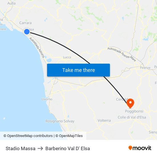 Stadio Massa to Barberino Val D' Elsa map