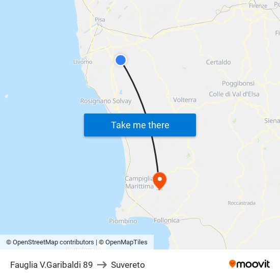 Fauglia V.Garibaldi 89 to Suvereto map