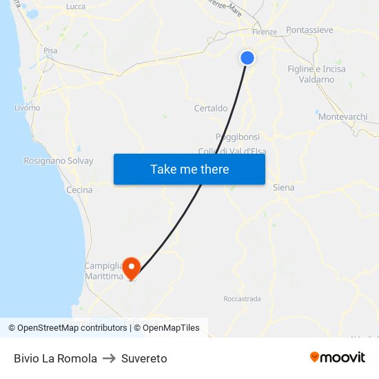 Bivio La Romola to Suvereto map