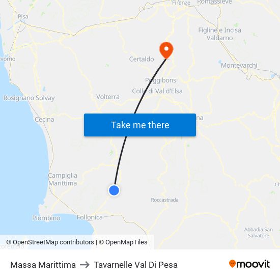 Massa Marittima to Tavarnelle Val Di Pesa map