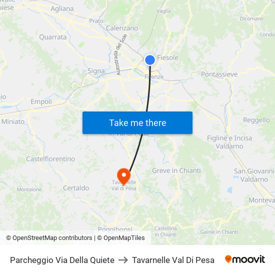 Parcheggio Via Della Quiete to Tavarnelle Val Di Pesa map