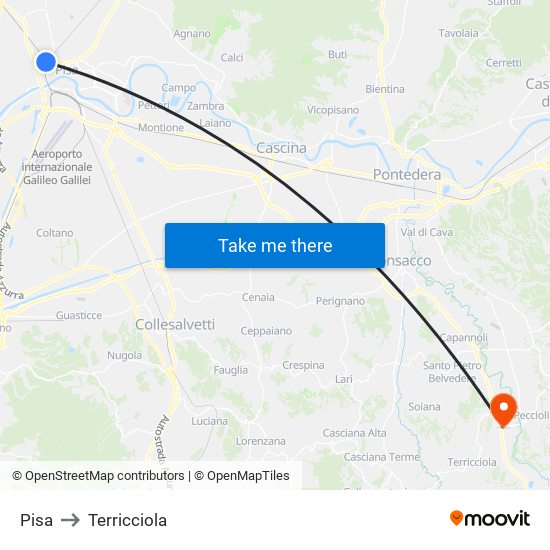 Pisa to Terricciola map