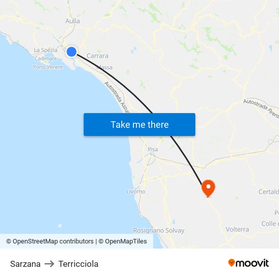 Sarzana to Terricciola map