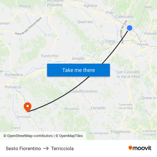 Sesto Fiorentino to Terricciola map