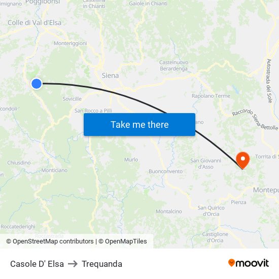 Casole D' Elsa to Trequanda map