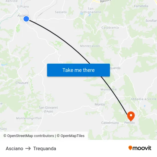 Asciano to Trequanda map