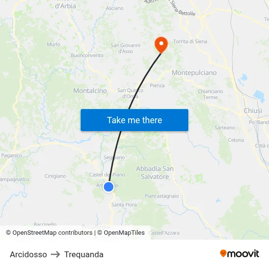 Arcidosso to Trequanda map