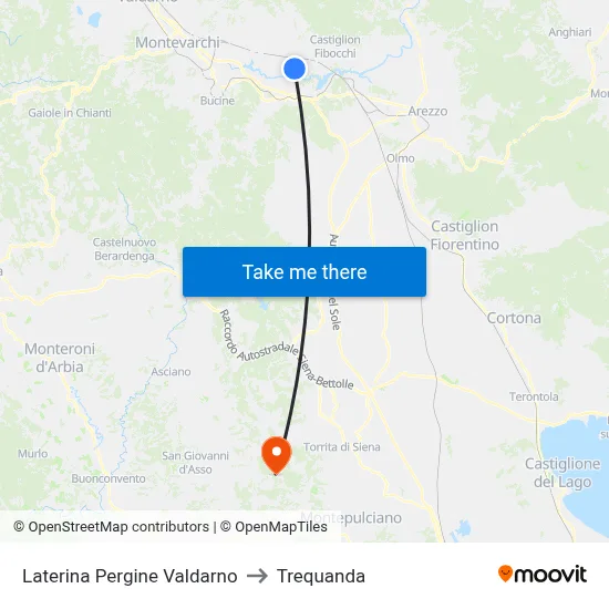 Laterina Pergine Valdarno to Trequanda map