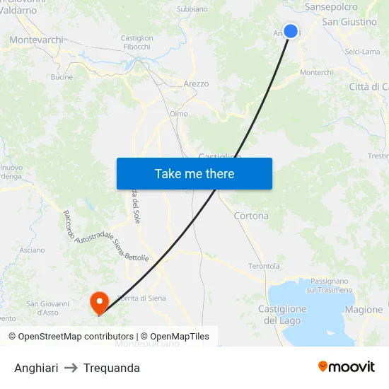 Anghiari to Trequanda map