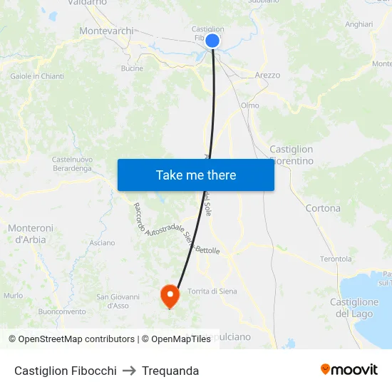 Castiglion Fibocchi to Trequanda map