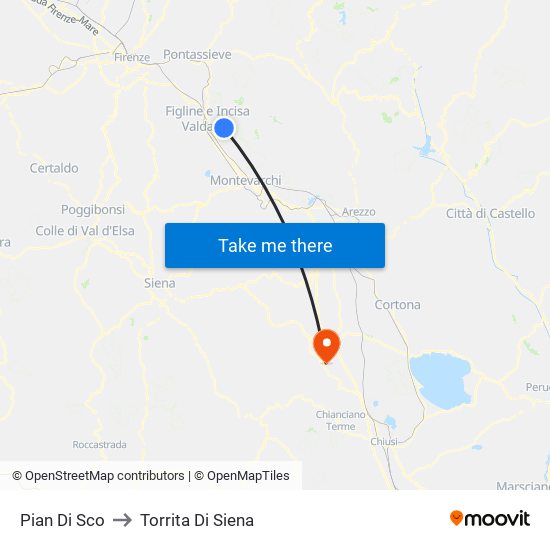 Pian Di Sco to Torrita Di Siena map