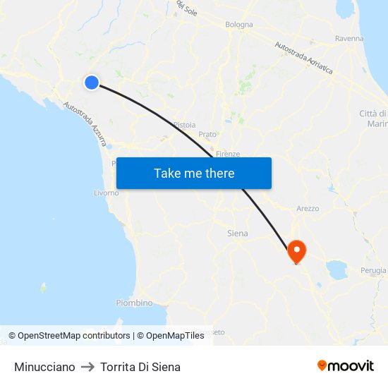 Minucciano to Torrita Di Siena map