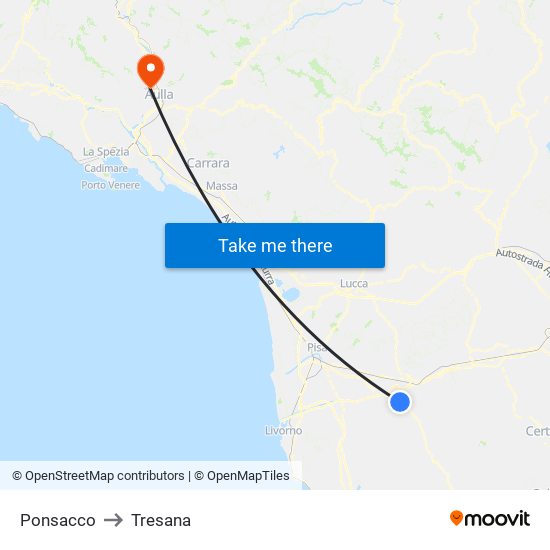 Ponsacco to Tresana map