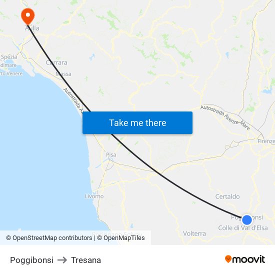 Poggibonsi to Tresana map