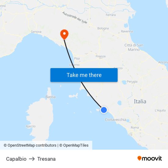 Capalbio to Tresana map