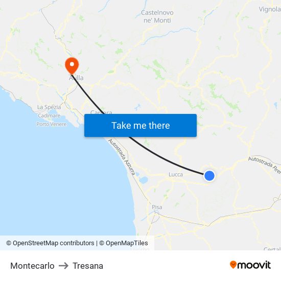 Montecarlo to Tresana map