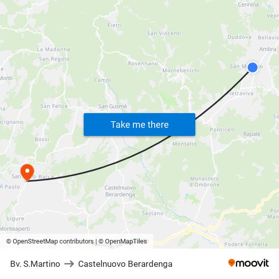 Bv. S.Martino to Castelnuovo Berardenga map