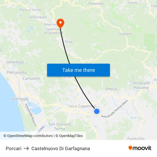 Porcari to Castelnuovo Di Garfagnana map