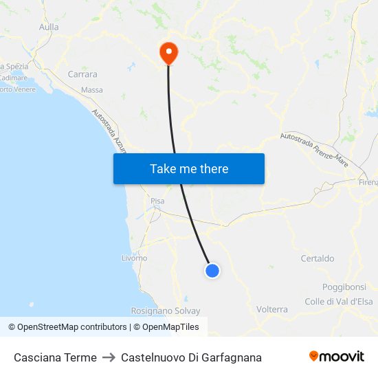 Casciana Terme to Castelnuovo Di Garfagnana map
