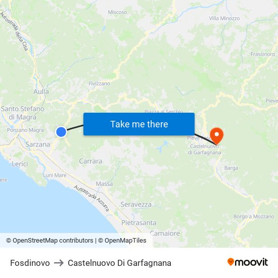 Fosdinovo to Castelnuovo Di Garfagnana map